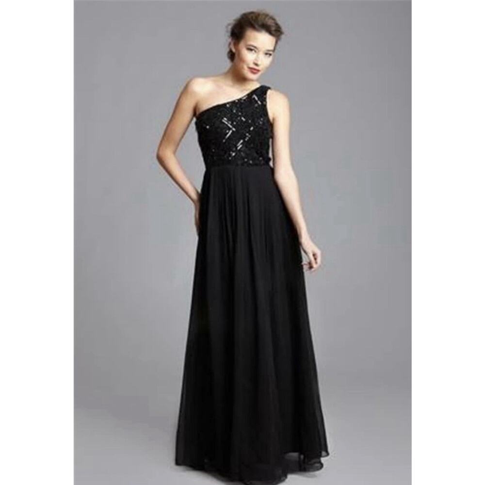 Aidan Mattox Navy Blue Sequined One Shoulder Pleated Formal Gown Size 6 $420